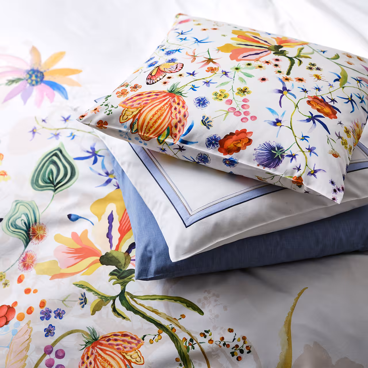 Kissen, Kissenbezug, Blumenmuster, Bettwäsche, Seidenpapier-Optik, 