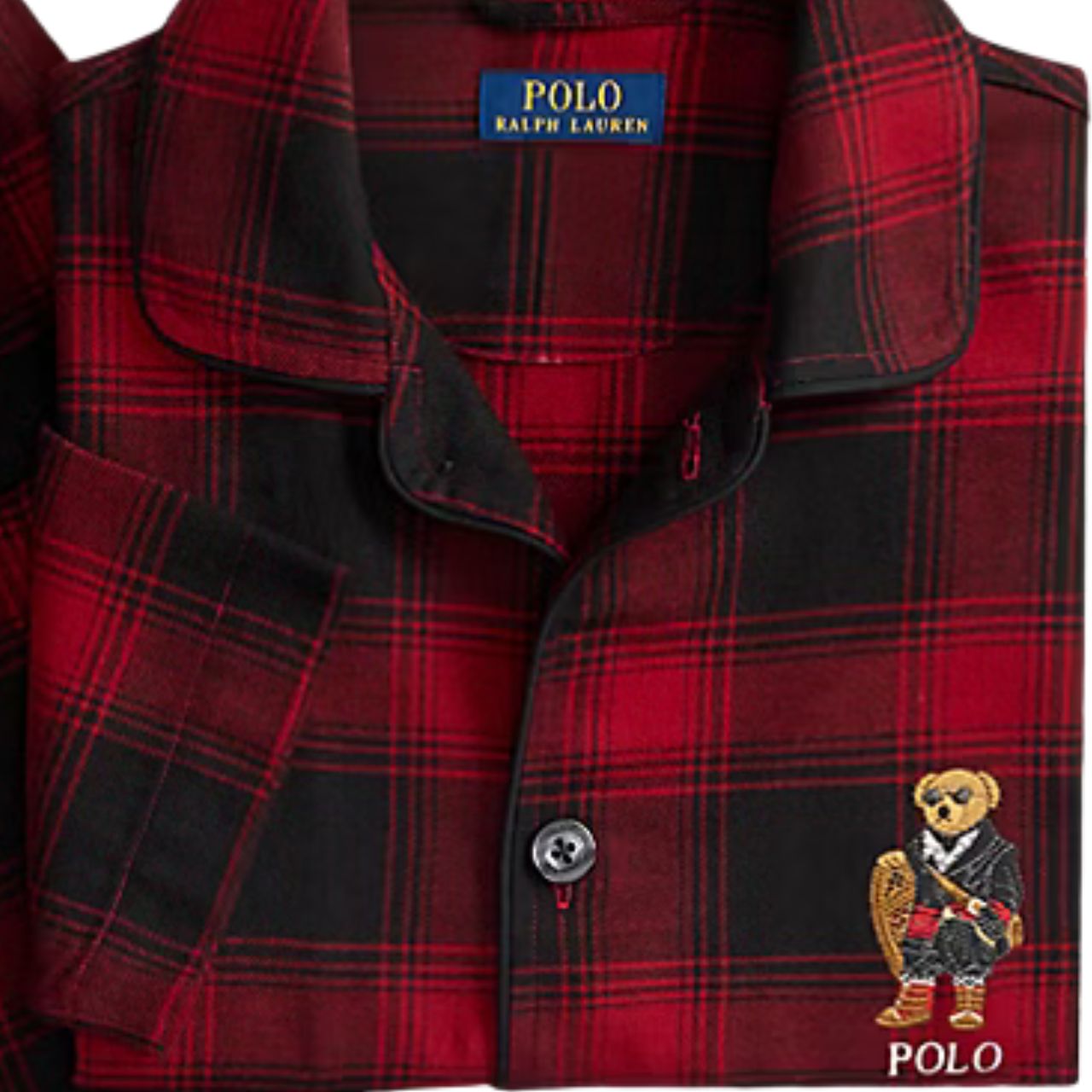 Polo Ralph Lauren, Schachenmuster, Rot karo, Knopf vorn, Bestickter Bär, 