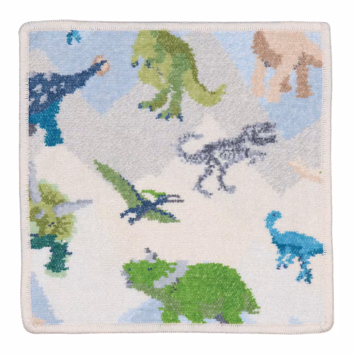 Chenilletuch Jurassic grün und blau mit Dinomotiv Draufsicht