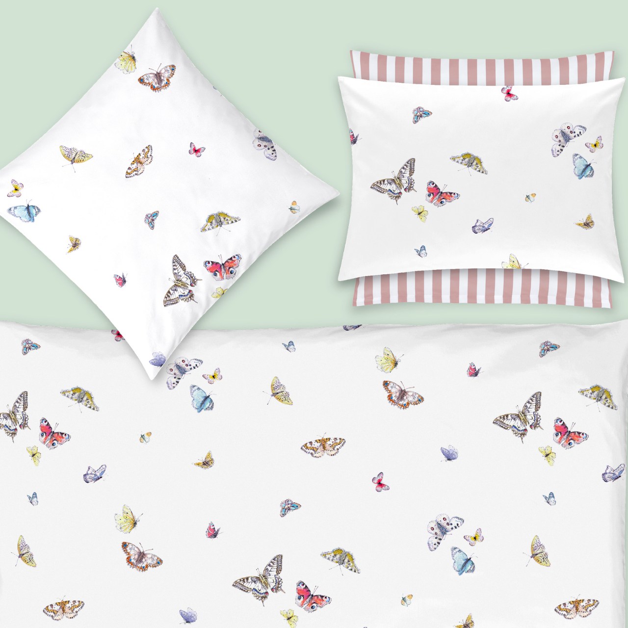 betttuch, kissenbezug, bettwäsche, schmetterlinge, muster schmetterlinge, Bettwäsche Vanessa von Christian Fischbacher - Garnitur