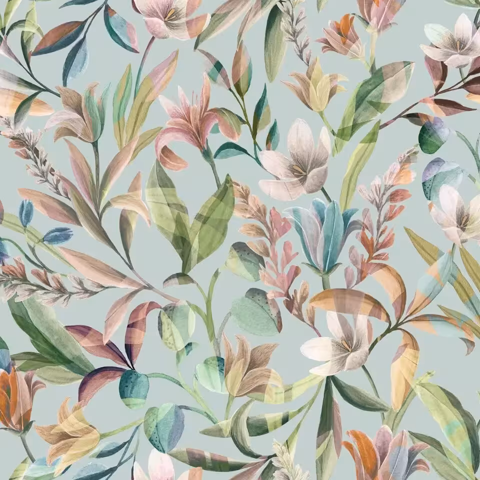 Farbmuster Bettwäsche Adele hellblau mit floralem Muster