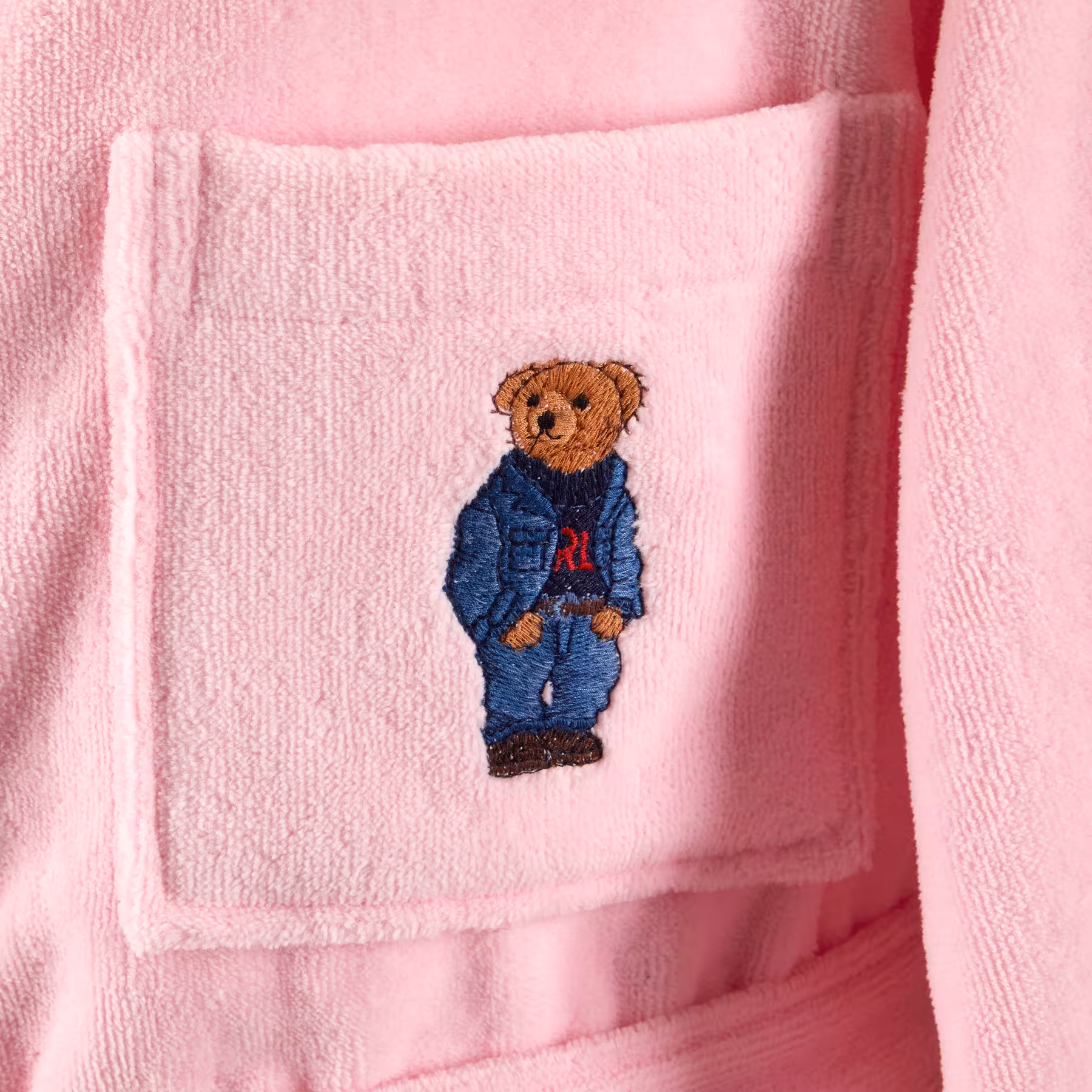 Pullover, Hoodie, Teddy Bear, Embroidered Patch, Pocket, Hoodie, Fleece, Teddy bear embroidery, Pink, Pocket, Bademantel Ralph Lauren Home - Denim Bear  - Detail